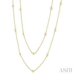 1 Ctw Bezel Set Round Cut Diamond Station Long Necklace in 14K Yellow Gold