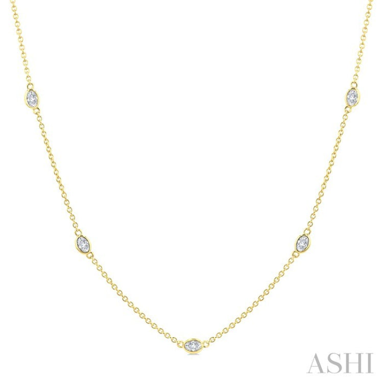 1 Ctw Bezel Set Oval Cut Diamond Station Necklace in 14K Yellow Gold