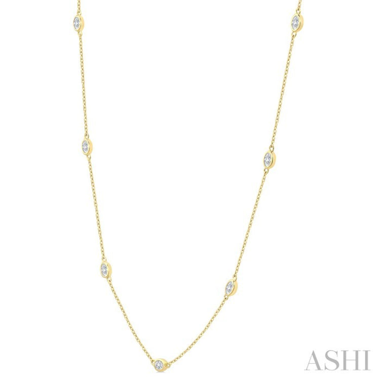 1 Ctw Bezel Set Oval Cut Diamond Station Necklace in 14K Yellow Gold