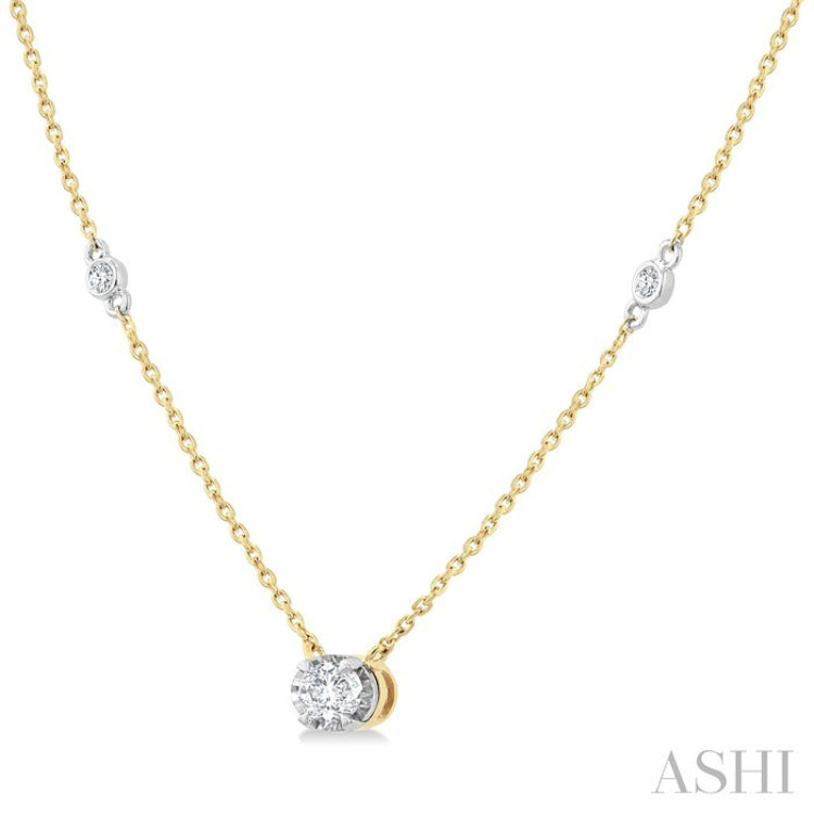 1/4 Ctw Oval and Bezel Set Round Cut Diamond Station Necklace in 14K Yellow and White Gold