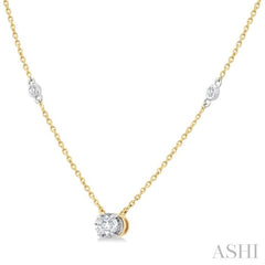 1/4 Ctw Oval and Bezel Set Round Cut Diamond Station Necklace in 14K Yellow and White Gold