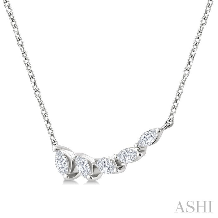 1/3 Ctw Graduated Marquise Cut Diamond Fashion Necklace in 14K White Gold