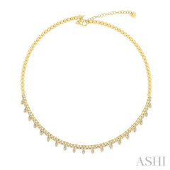 2 1/3 Ctw Dangle Accent Round Cut Diamond Choker Necklace in 14K Yellow Gold