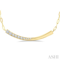 1/10 Ctw Smile Face Bar Round Cut Diamond Paperclip Necklace in 10K Yellow Gold