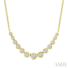 1 Ctw Graduated Bezel Set Round Cut Diamond Smile Necklace in 14K Yellow Gold