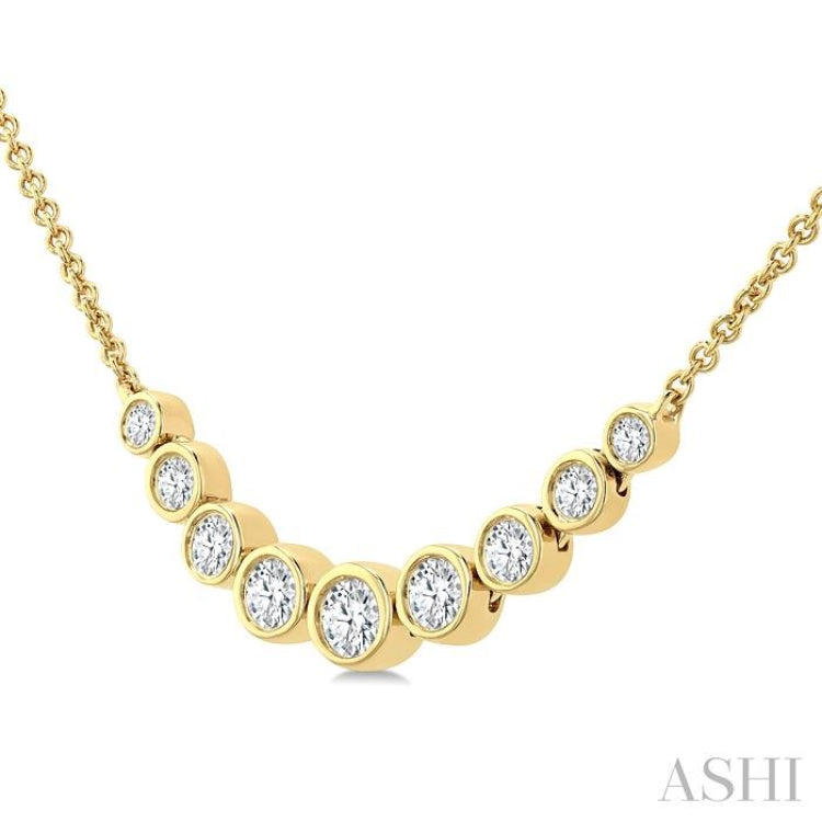 1/2 Ctw Graduated Bezel Set Round Cut Diamond Smile Necklace in 14K Yellow Gold