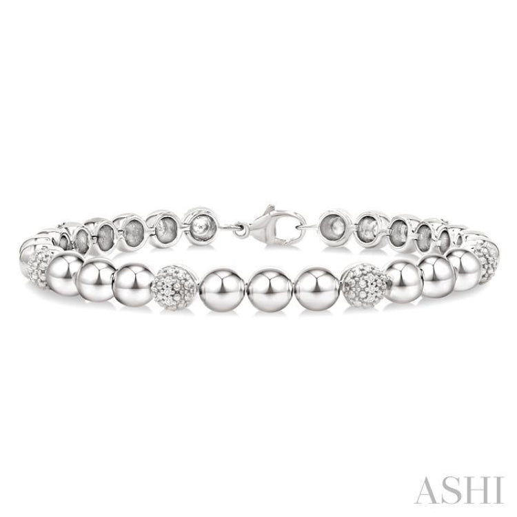 1/5 Ctw Bold Bead Design Single Cut Diamond Fashion Bracelet in Sterling Silver