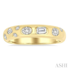 1/3 Ctw Bezel Set Mixed Shape Diamond Cut Fashion Band in 14K Yellow Gold