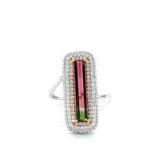 Watermelon Tourmaline and Diamond Ring