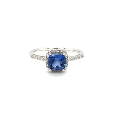 Created Sapphire and Diamond Ring